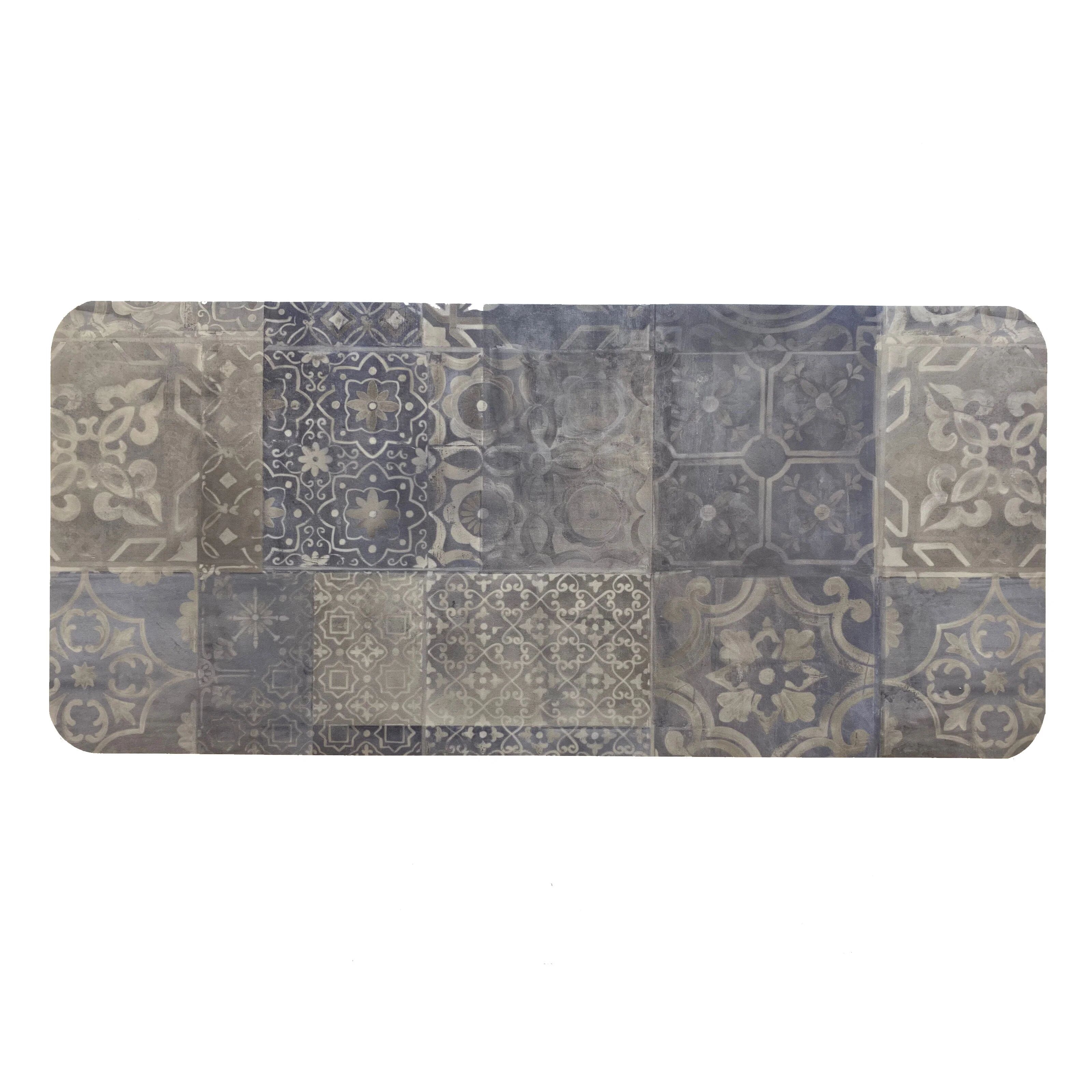 Eternal Parquet Zerbino 3D, tappeto in VINILE antiusura, inassorbente, antiscivolo - cementine blu 50x75