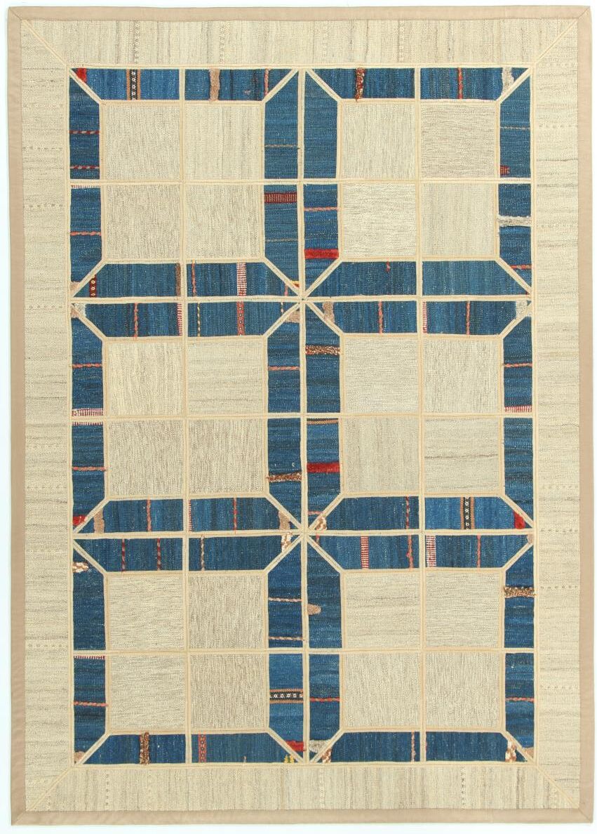 Nain Trading Tappeto Tessuto a Mano Kilim Patchwork 209x147 Beige/Blu Scuro (Lana, Persia/Iran)