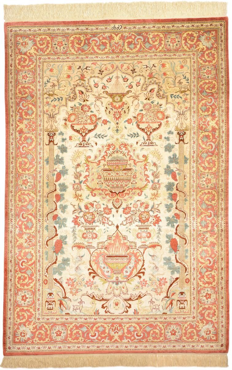 Nain Trading Tappeto Orientale Qum di Seta 147x99 Arancione/Rosa (Persia/Iran, Seta, Annodato a mano)