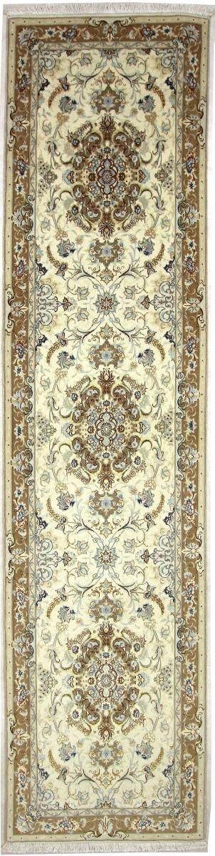 Nain Trading Tappeto Tabriz 50Raj 371x86 Corridore Beige/Marrone Scuro (Lana / Seta, Persia/Iran, Annodato a mano)