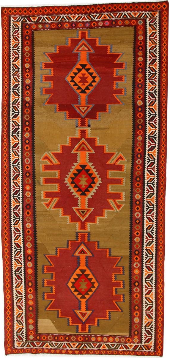 Nain Trading Tappeto Orientale Kilim Fars Azerbaijan Antico 349x164 Corridore Marrone/Rosso Scuro (Lana, Persia/Iran, Tessuto a mano)