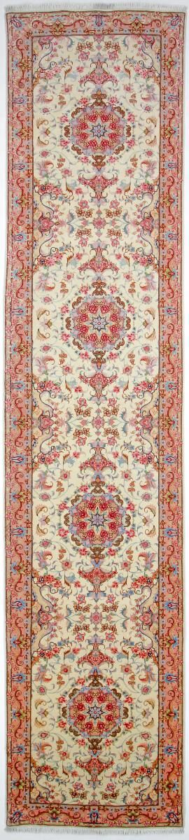 Nain Trading Tappeto Fatto A Mano Tabriz 50Raj 423x85 Corridore Beige/Rosa (Lana / Seta, Persia/Iran)