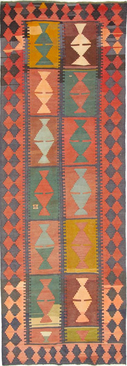 Nain Trading Tappeto Kilim Fars Azerbaijan Antico 422x142 Corridore Arancione/Rosa (Lana, Persia/Iran, Tessuto a mano)