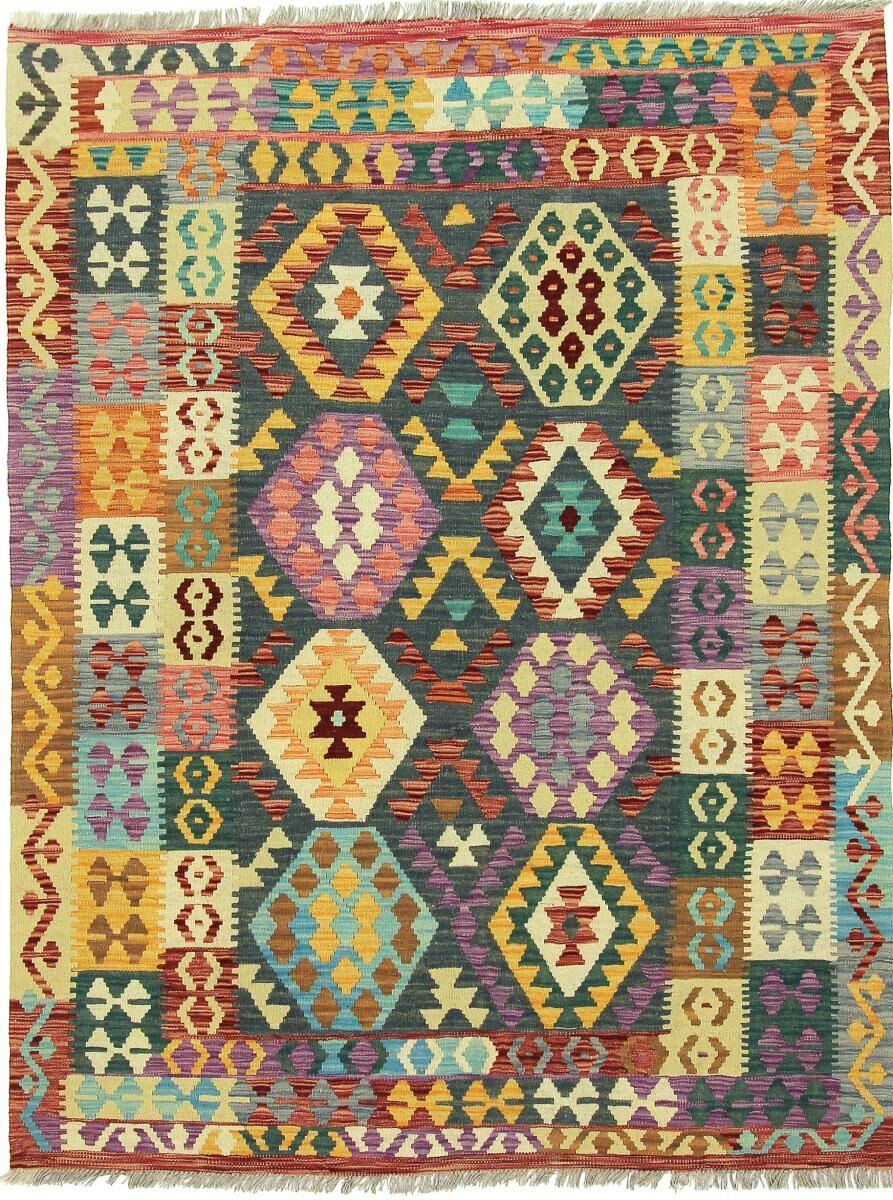 Nain Trading Tappeto Kilim Afghan Heritage 195x150 Grigio Scuro/Giallo (Afghanistan, Tessuto a mano, Lana)