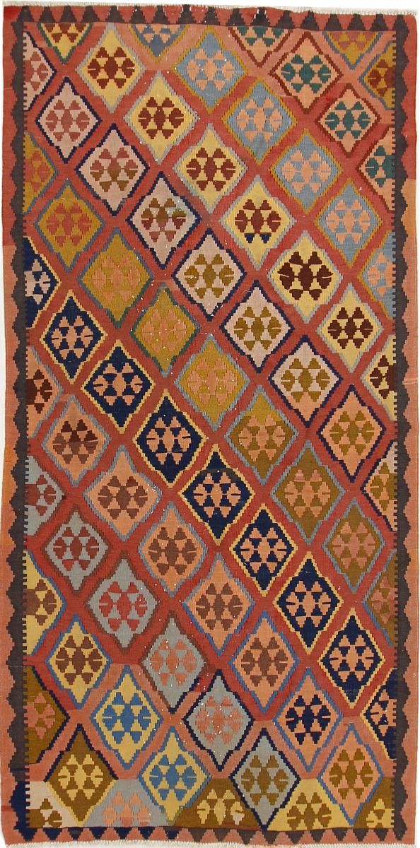 Nain Trading Tappeto Tessuto a Mano Kilim Fars Azerbaijan Antico 260x130 Corridore Arancione/Blu Scuro (Lana, Persia/Iran)