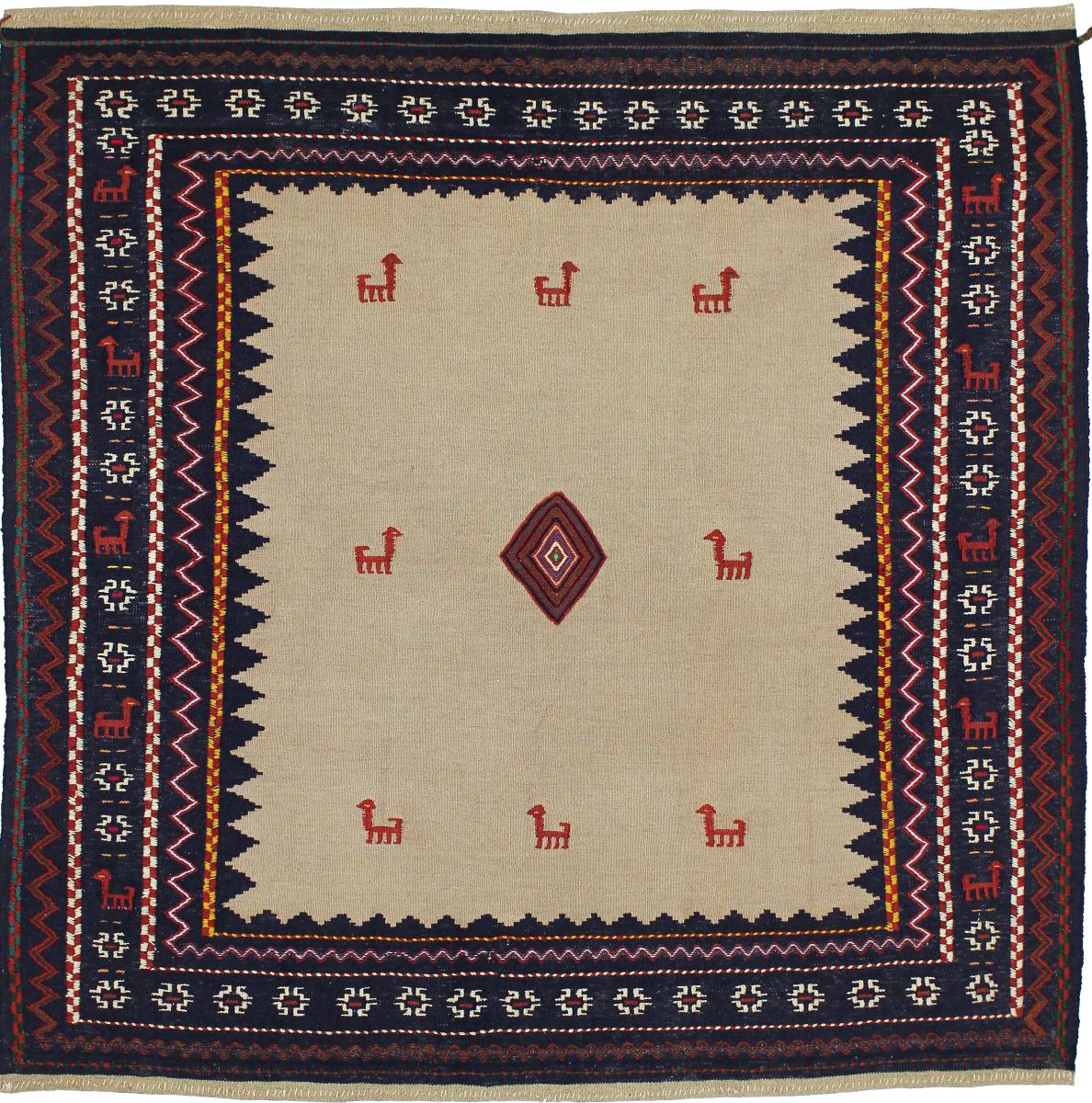 Nain Trading Tappeto Orientale Kilim Fars Sofreh 136x143 Quadrato Beige/Marrone Scuro (Persia/Iran, Lana, Tessuto a mano)