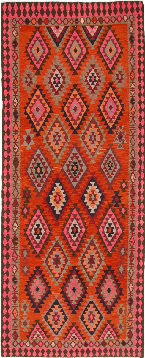 Nain Trading Tappeto Orientale Kilim Fars Azerbaijan Antico 373x151 Corridore Arancione/Rosa (Persia/Iran, Lana, Tessuto a mano)