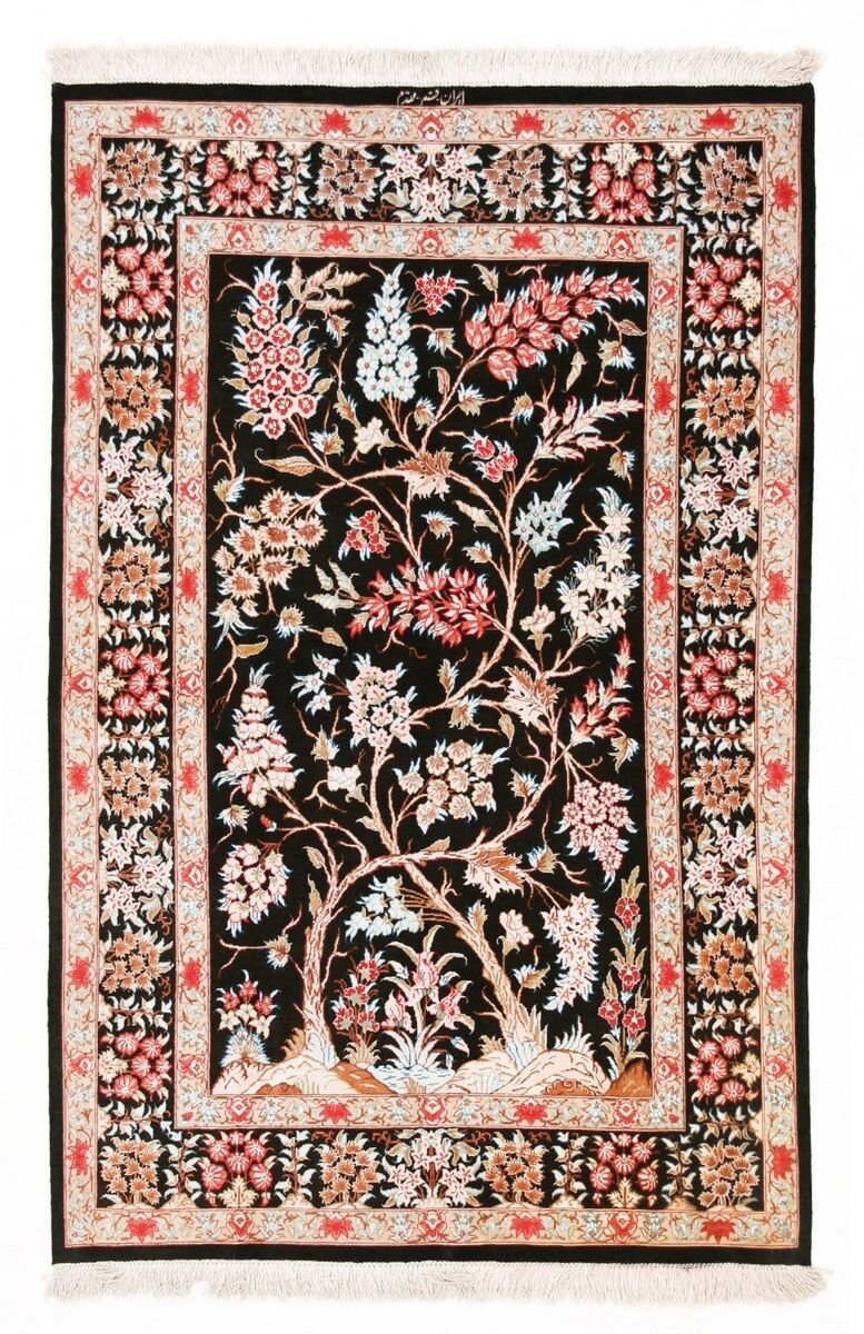 Nain Trading Tappeto Qum di Seta 150x100 Grigio Scuro/Rosa (Seta, Persia/Iran, Annodato a mano)