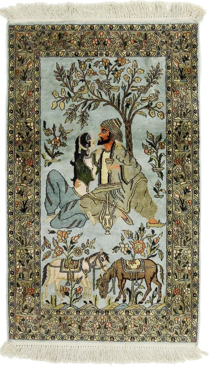 Nain Trading Tappeto Orientale Cachemire di Seta 126x79 Grigio Scuro/Beige (Lana / Seta, India, Annodato a mano)