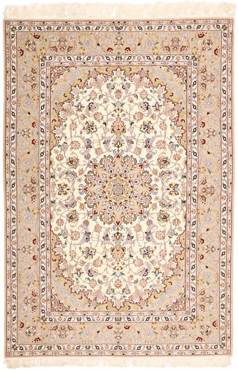 Nain Trading Tappeto Persiano Isfahan Ordito in Seta 231x157 Beige/Rosa (Annodato a mano, Persia/Iran, Lana / Seta)