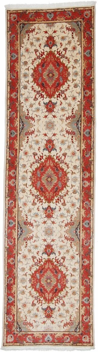 Nain Trading Tappeto Fatto A Mano Tabriz 50Raj 341x90 Corridore Arancione/Rosa (Lana / Seta, Persia/Iran)