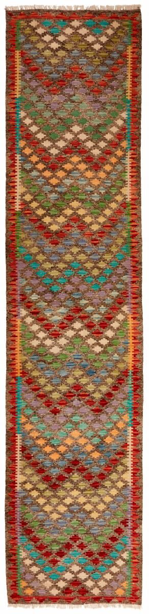 Nain Trading Tappeto Tessuto a Mano Kilim Afghan 396x89 Corridore Beige/Marrone (Lana, Afghanistan)