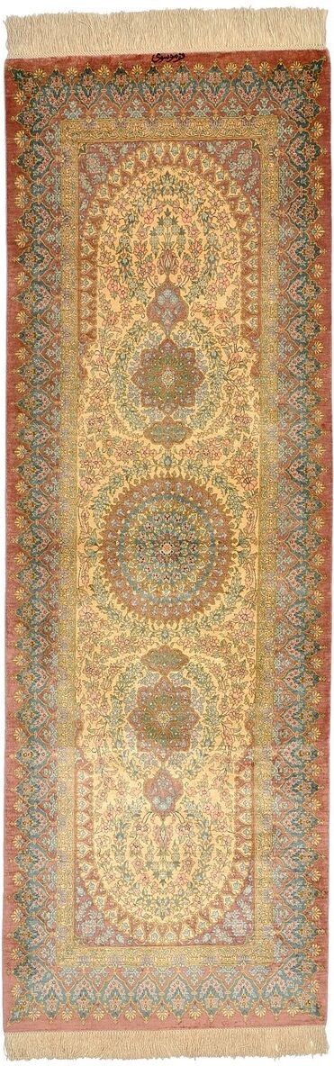 Nain Trading Tappeto Fatto A Mano Qum di Seta 196x66 Corridore Beige/Marrone (Seta, Persia/Iran)