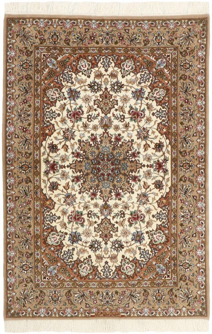 Nain Trading Tappeto Orientale Isfahan Ordito in Seta 159x111 Beige/Marrone Scuro (Lana / Seta, Persia/Iran, Annodato a mano)