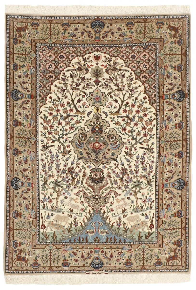 Nain Trading Tappeto Fatto A Mano Isfahan Ordito in Seta 189x131 Beige/Marrone Scuro (Lana / Seta, Persia/Iran)