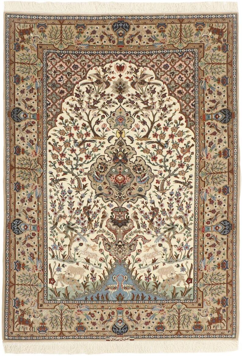 Nain Trading Tappeto Fatto A Mano Isfahan Ordito in Seta 189x131 Beige/Marrone Scuro (Lana / Seta, Persia/Iran)