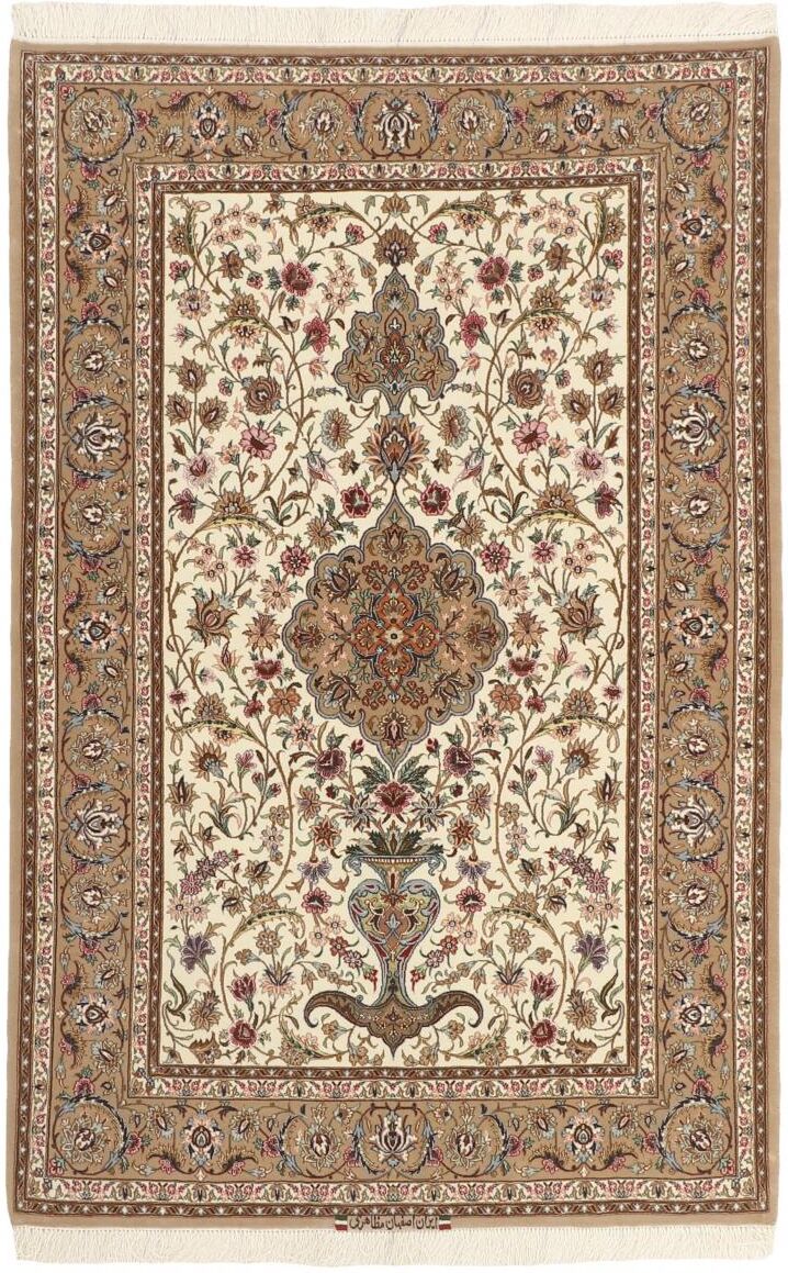 Nain Trading Tappeto Isfahan Ordito in Seta 201x129 Beige/Marrone Scuro (Lana / Seta, Persia/Iran, Annodato a mano)