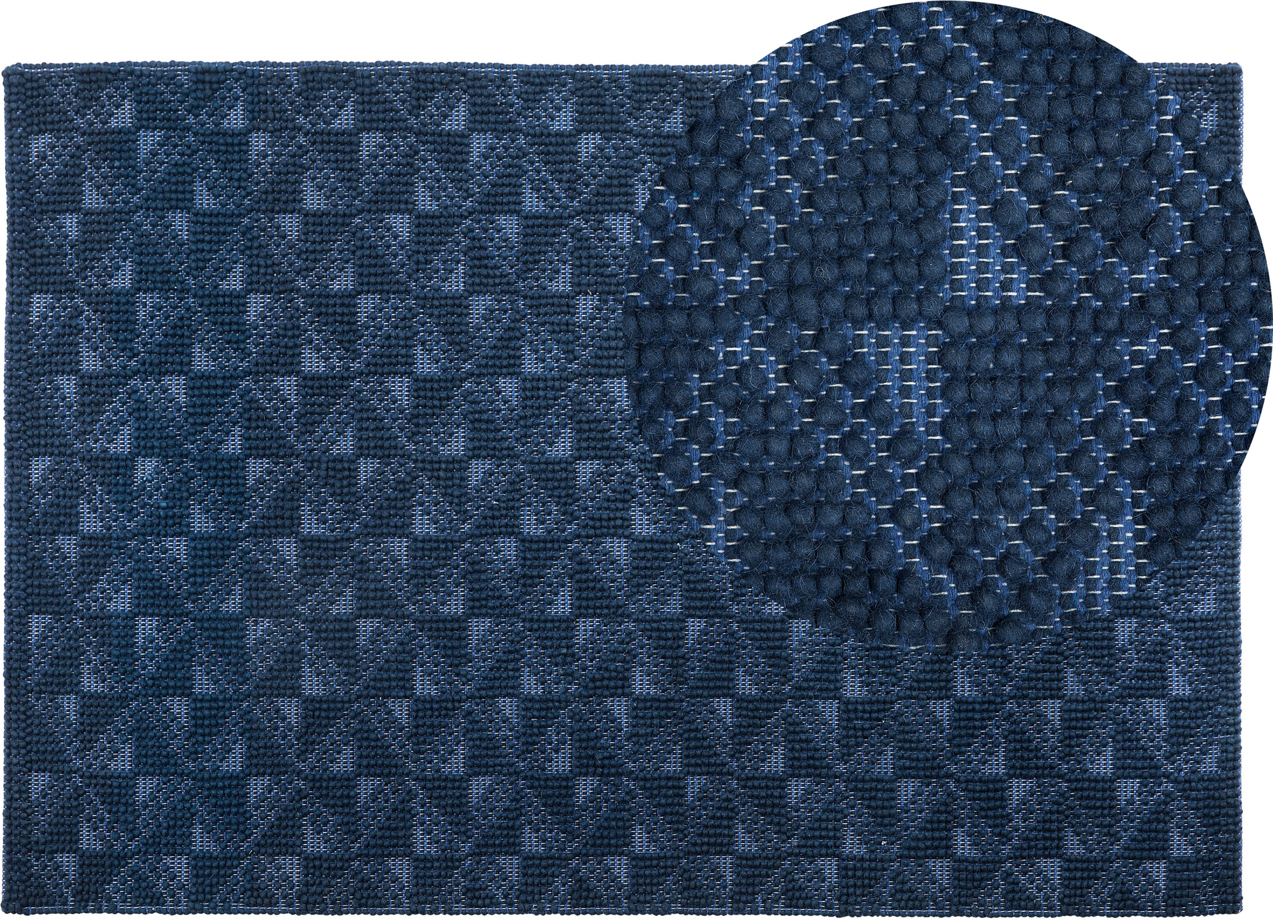 Beliani Tappeto tappetino Blu Navy 140 x 200 cm Lana in stile costiero Blu