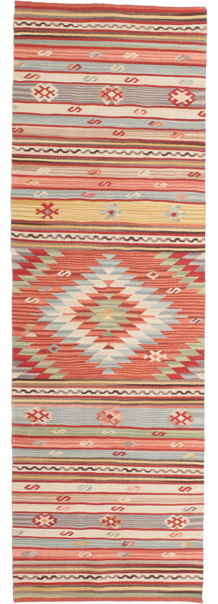 RugVista Kilim Mersin Tappeto - Rosso corallo / Multicolore 80x250