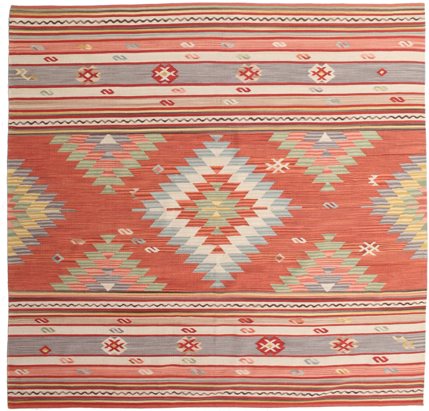 RugVista Kilim Mersin Tappeto - Rosso corallo / Multicolore 240x240