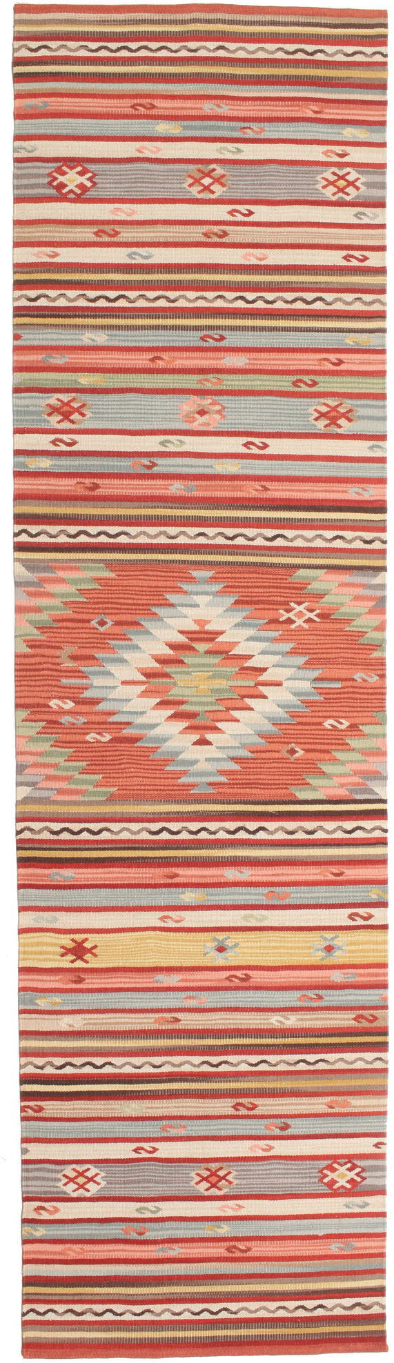 RugVista Kilim Mersin Tappeto - Rosso corallo / Multicolore 80x300