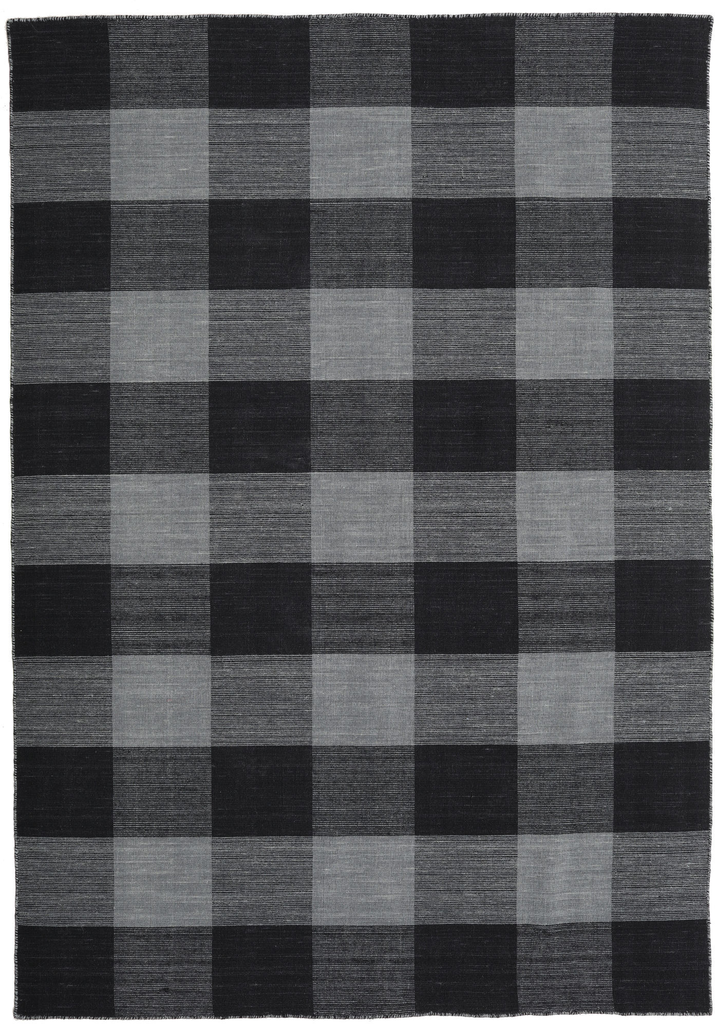 Annodato a mano. Provenienza: India Check Kilim Tappeto - Nero / Grigio scuro 160x230