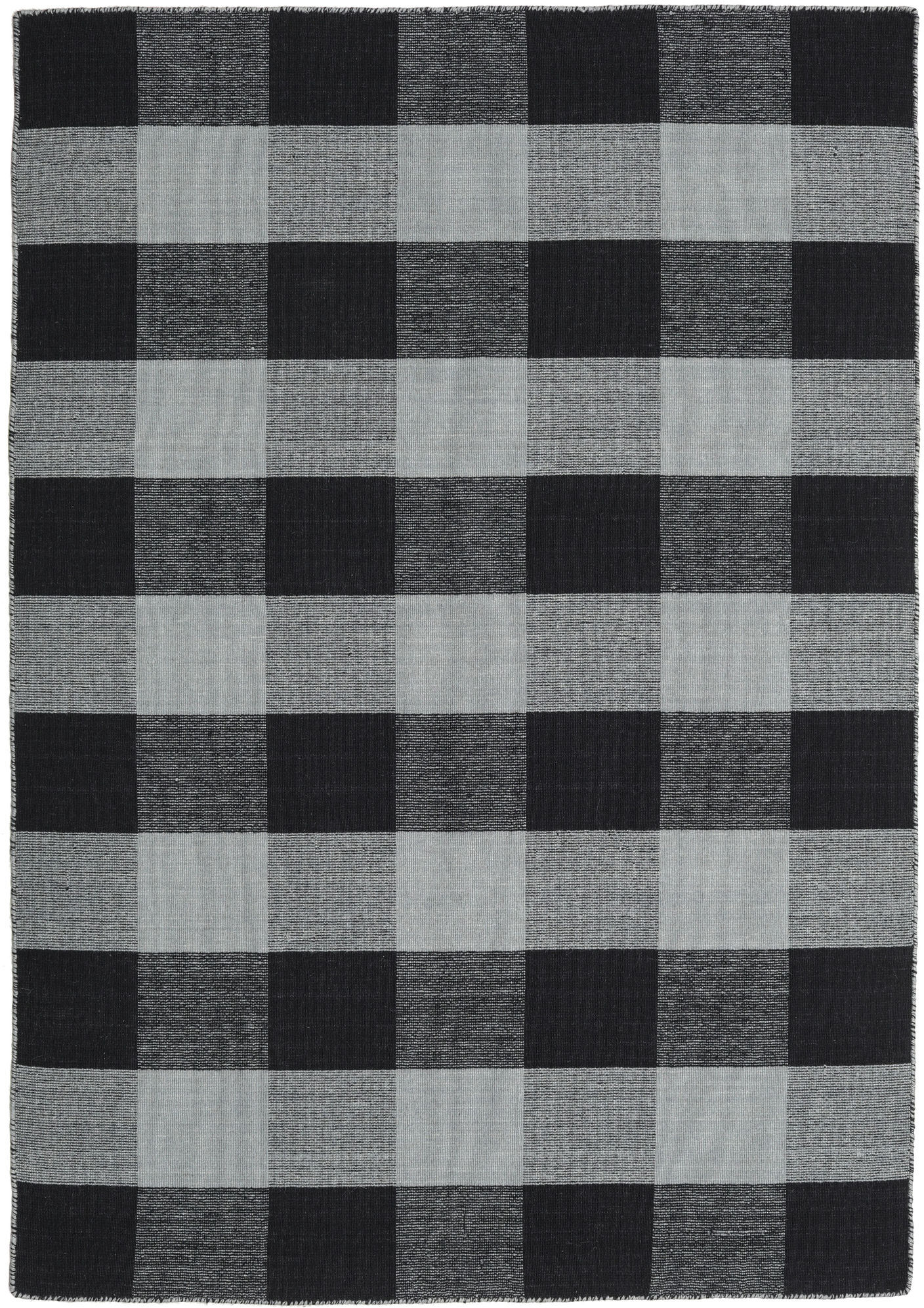 Annodato a mano. Provenienza: India Check Kilim Tappeto - Nero / Grigio 140x200