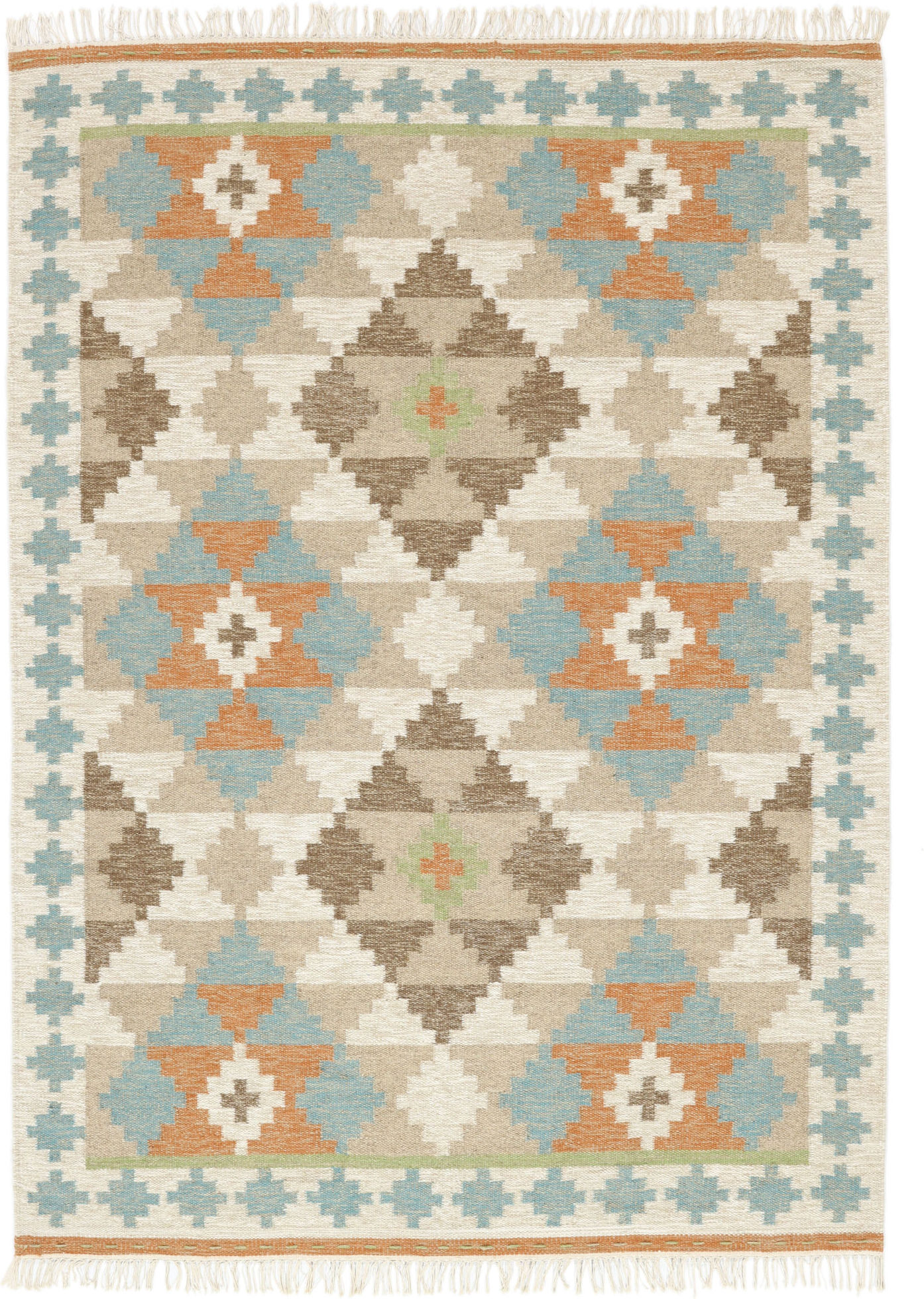 Annodato a mano. Provenienza: India Summer Kilim Tappeto - Beige / Arancione 160x230