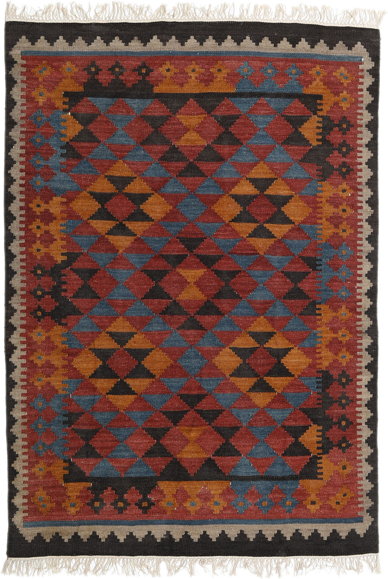 RugVista Kilim Isparta Tappeto - Rosso ruggine / Blu 140x200