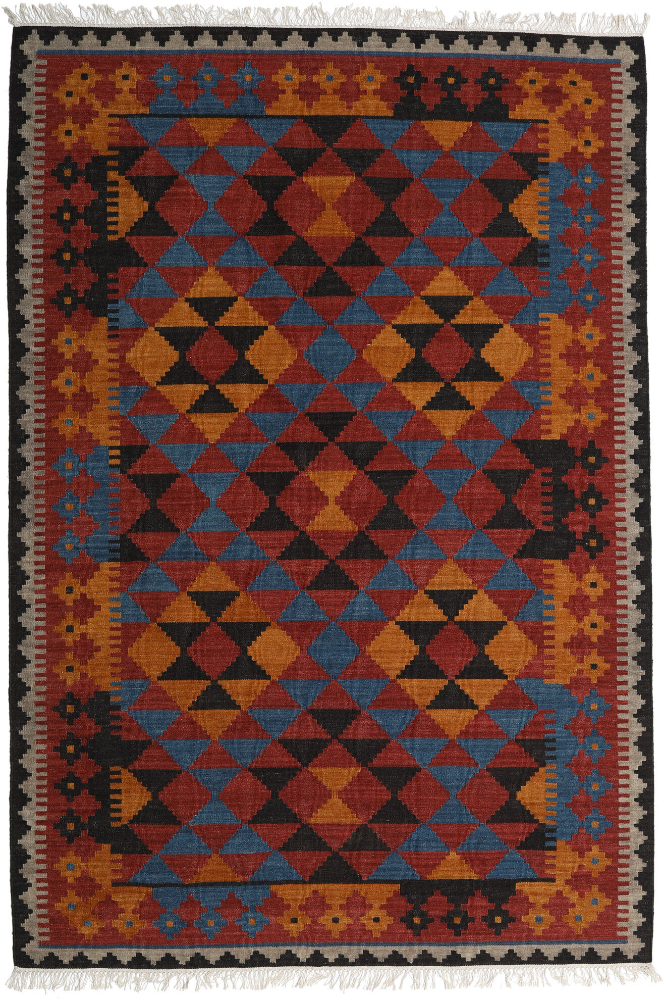 RugVista Kilim Isparta Tappeto - Rosso ruggine / Blu 200x300