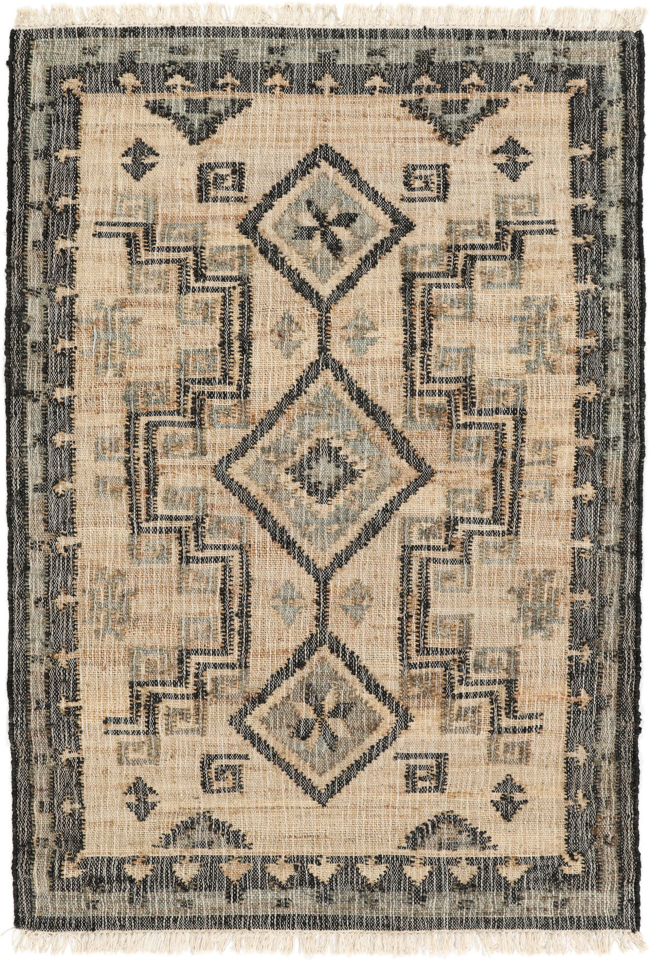 RugVista Tribe Jute Tappeto - Beige / Nero 140x200