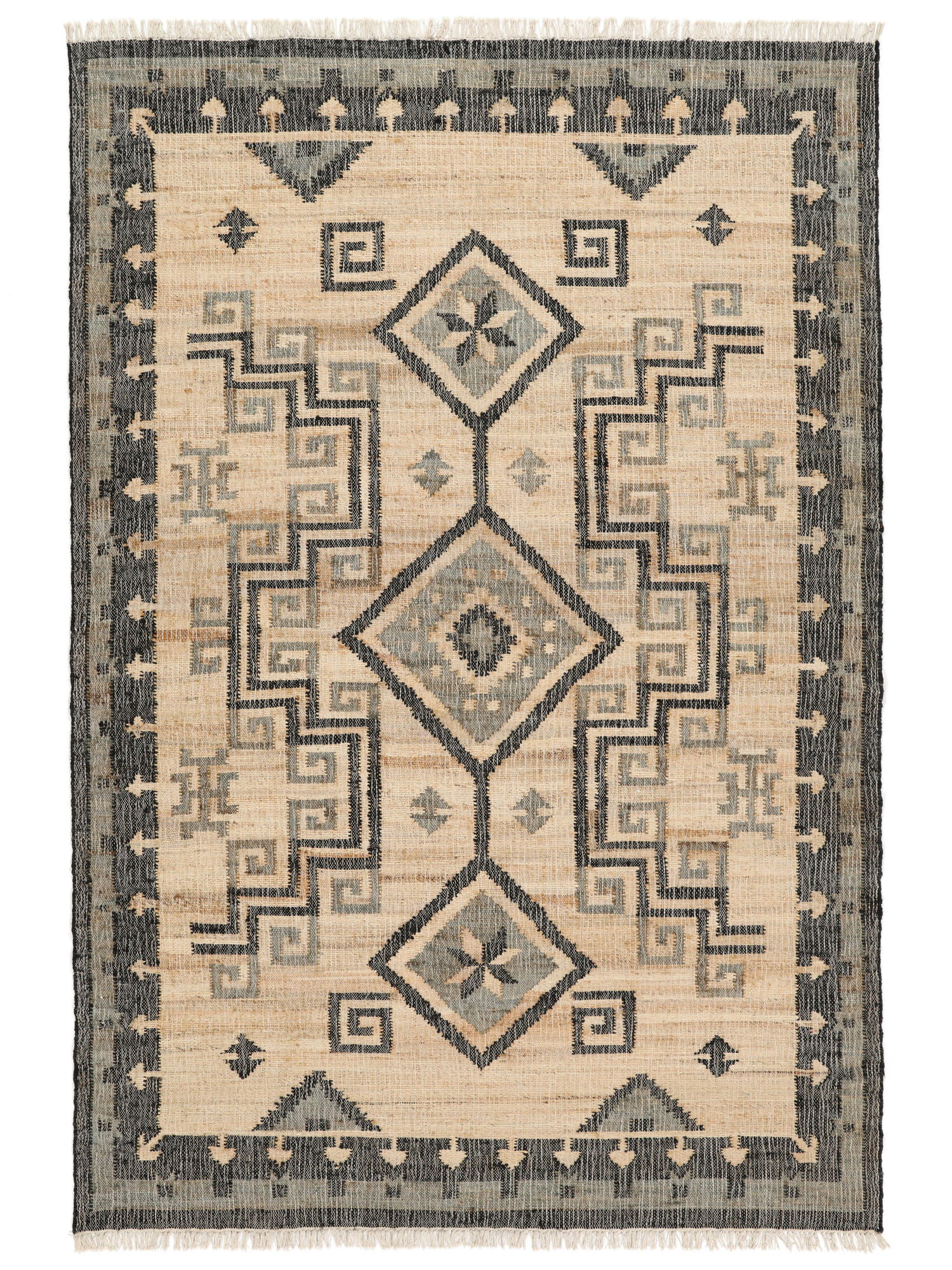 RugVista Tribe Jute Tappeto - Beige / Nero 200x300