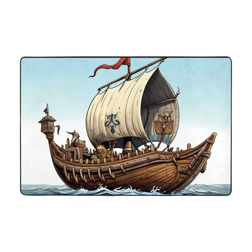 YYHWHJDE Cartoon Old Viking Boat Picture Flanel Zachte Vloermat 72"x48"/72"x48"/72"x48"/72"x48"/72"x48"/72"x48"/1