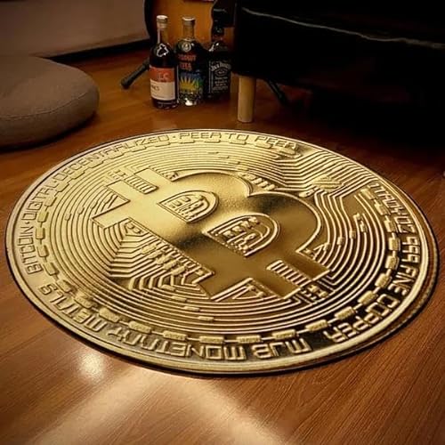 SANBEC Gouden Bitcoin bedrukt rond tapijt kinderwoonkamer vloermat wasbare vloermat yogamat slaapkamerstoel zachte vloermat