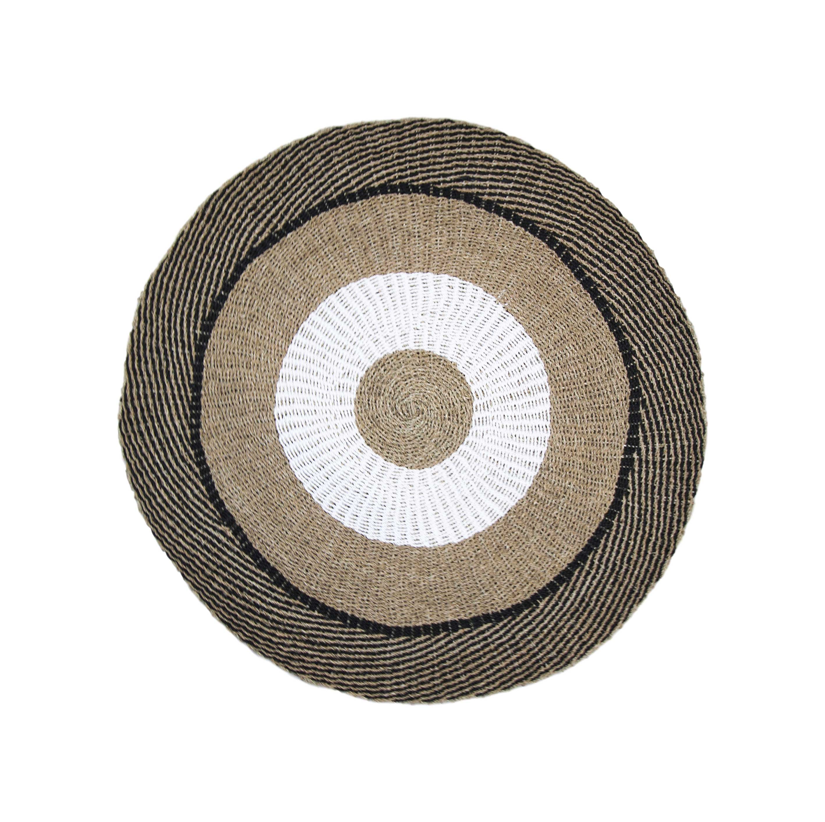 HSM Vloerkleed Mailbu - ø150 cm - raffia / zeegras - naturel / wit / zwart