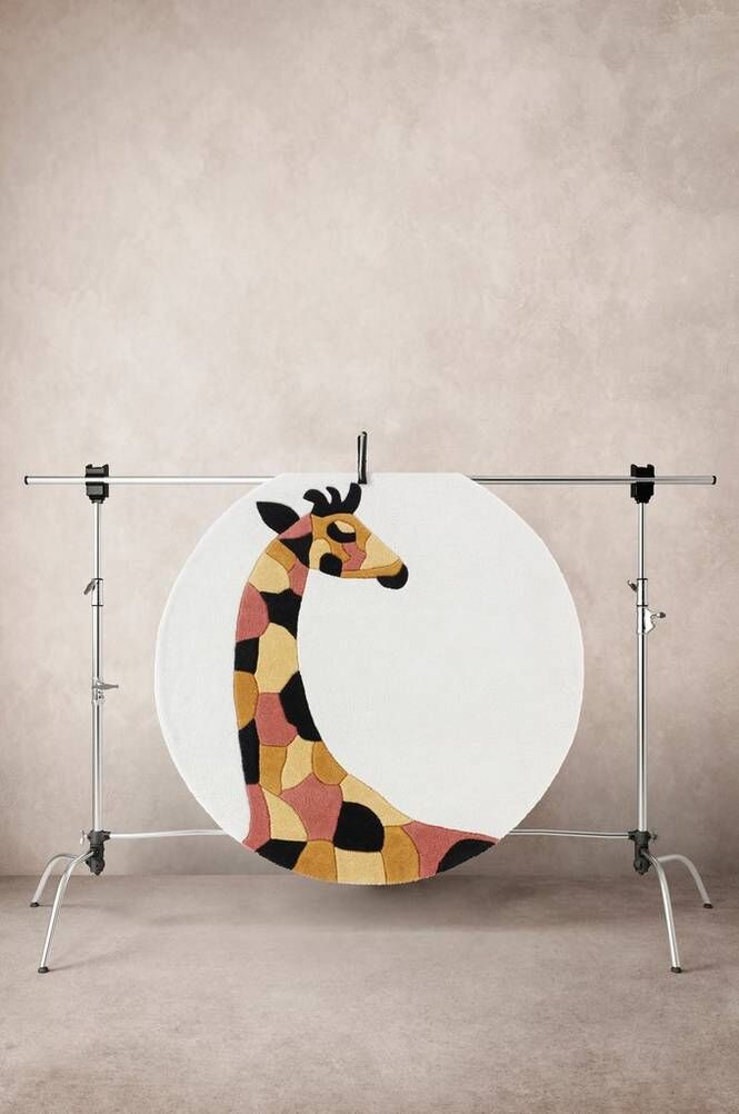 GIRAFFE bomullsteppe Ø 120 cm - økologisk Naturhvit/multi