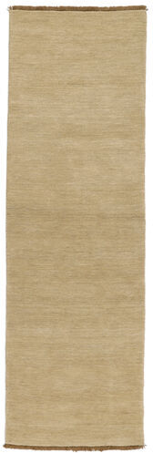 RugVista 80X250 Teppeløpere Handloom Fringes Moderne Ensfarget Ull Mørk Beige/Beige