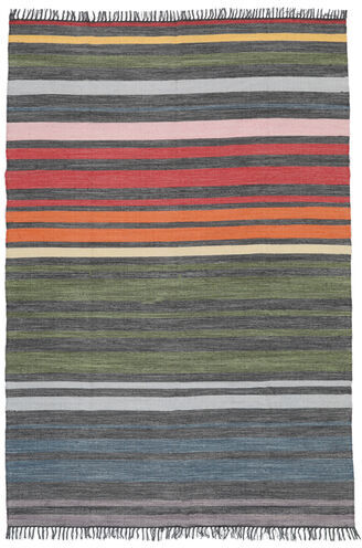 RugVista Bomullsteppe Rainbow Stripe 200X300 Håndvevd Moderne Stripet Lys Grå/Mørk Grønn