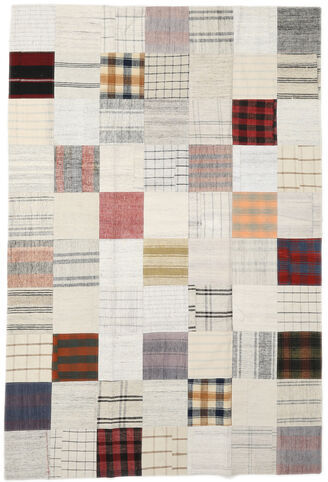 Håndknyttet. Opphav: Turkey Kelim Patchwork Teppe 199X296 Lys Grå/Mørk Beige (Ull, Tyrkia)