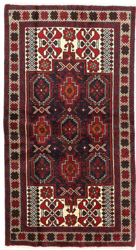 Håndknyttet. Opphav: Persia / Iran Persisk Beluch Teppe 102X188 Mørk Rød/Svart (Ull, Persia/Iran)