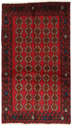 Håndknyttet. Opphav: Persia / Iran Persisk Beluch Teppe 101X183 Mørk Rød/Mørk Brun/Rød (Ull, Persia/Iran)