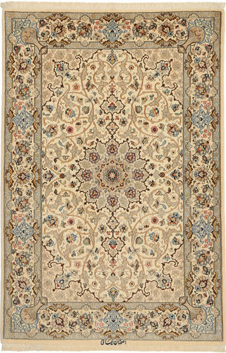 Håndknyttet. Opphav: Persia / Iran Isfahan Silkerenning Signert: Keiyani Teppe 110X160 Lysbrun/Mørk Beige (Ull/Silke, Persia/Iran)