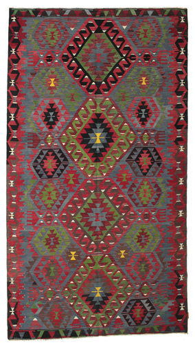 Håndknyttet. Opphav: Turkey Kelim Halvt Antikke Tyrkiske Teppe 186X336 Ekte Orientalsk Håndvevd Mørk Rød/Rød (Ull, Tyrkia)