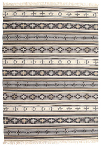 RugVista Kelim Cizre Teppe 160X230 Stue Håndvevd Moderne Stripet Ull Lys Grå/Beige