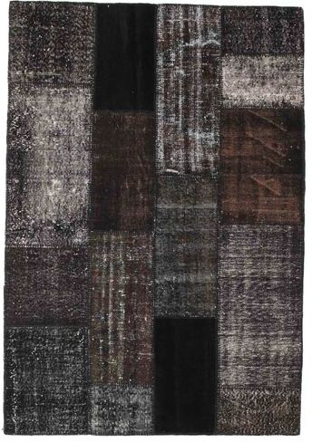 Håndknyttet. Opphav: Turkey Håndknyttet Teppe Patchwork 142X206 Svart/Mørk Brun (Ull, Tyrkia)