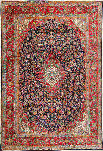 Håndknyttet. Opphav: Persia / Iran 333X490 Keshan Teppe Ekte Orientalsk Håndknyttet Mørk Rød/Lysbrun Stort (Ull, Persia/Iran)