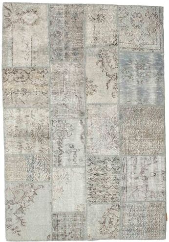 Håndknyttet. Opphav: Turkey Ekte Teppe Patchwork 140X201 Lys Grå/Mørk Beige (Ull, Tyrkia)