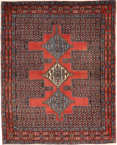 Håndknyttet. Opphav: Persia / Iran 125X150 Senneh Teppe Ekte Orientalsk Håndknyttet Mørk Rød/Mørk Brun (Ull, Persia/Iran)
