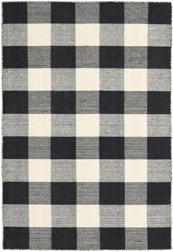 Håndknyttet. Opphav: India Check Kilim - Svart/Vit Teppe 120X180 Ekte Moderne Håndvevd Mørk Grå/Beige (Ull, India)