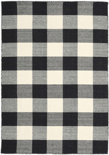 Håndknyttet. Opphav: India Ekte Teppe Check Kilim - Svart/Vit 160X230 Svart/Mørk Grå (Ull, India)